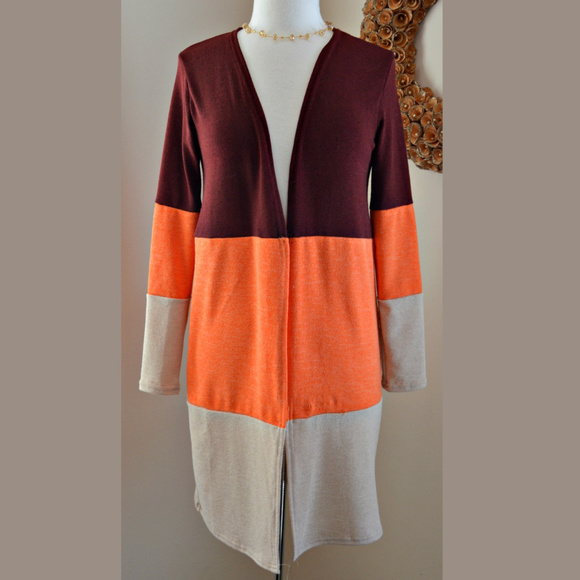 ☆HP☆ Jersey Color-block Long Open Front Cardigan - Picture 3 of 4